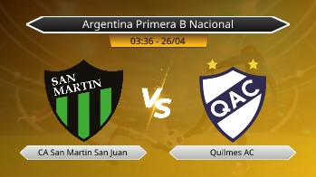 Argentina Primera B Nacional CA San Martin San Juan VS Quilmes AC