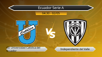 Ecuador Serie A CD Universidad Catolica del Ecuador VS Independiente del Valle